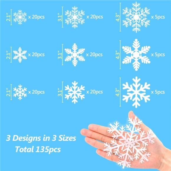 135 Pcs Christmas Window Clings - Snowflake Static Decals for Holiday - Picture 6 of 7